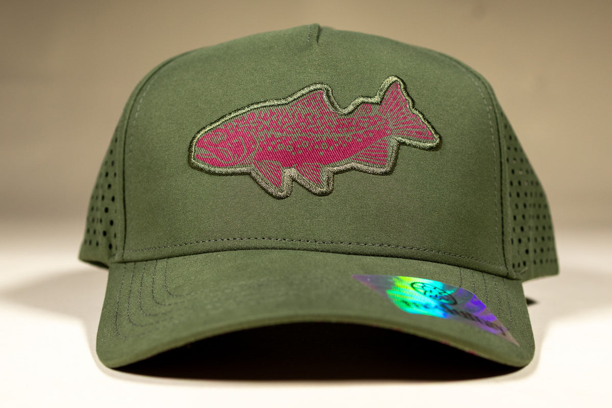 Brook Trout Trucker Woodcut Patch - Spruce Green & Plum