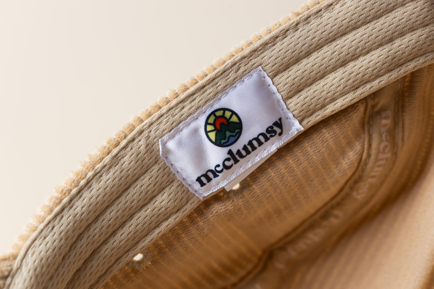 Wicking Sweatband in a McClumsy 5 Panel Light Tan Corduroy Hat