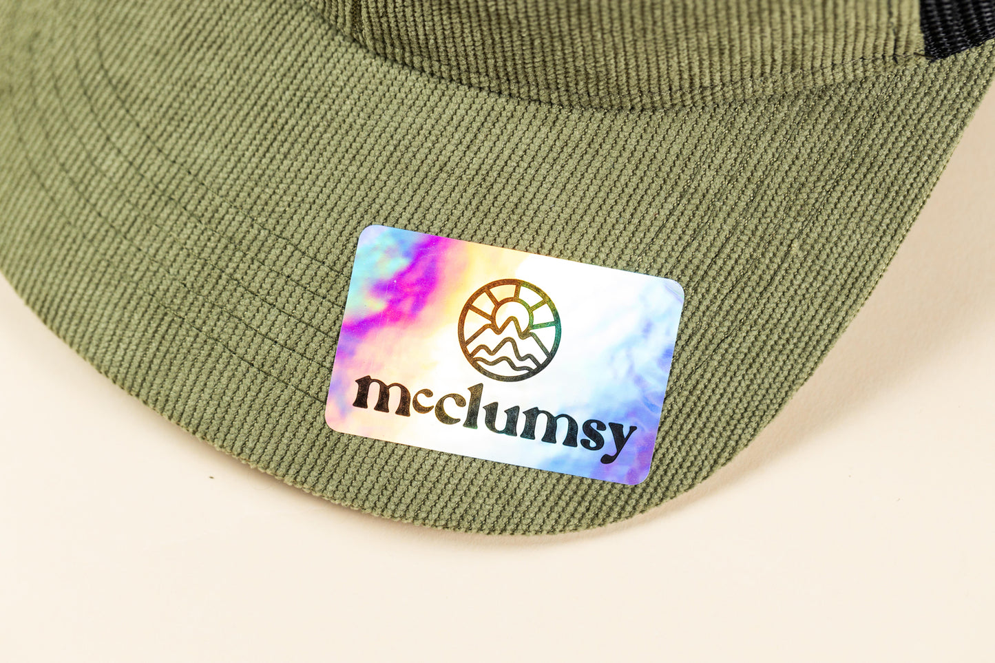 McClumsy 6 Panel Suede Patch Olive Chord Upper Bill and Sticker