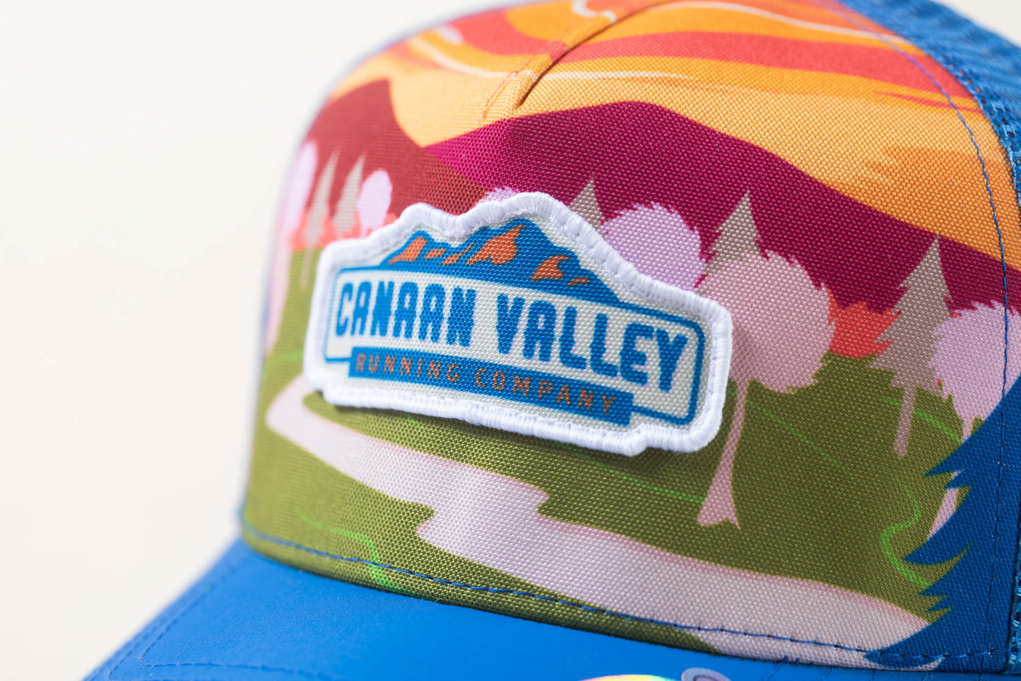 McClumsy Canaan Running Company Hat Trucker Fun Landscape Logo Close Up