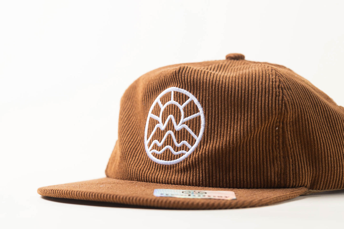 McClumsy Corduroy 5 Panel Hat Milk Chocolate Closeup Front