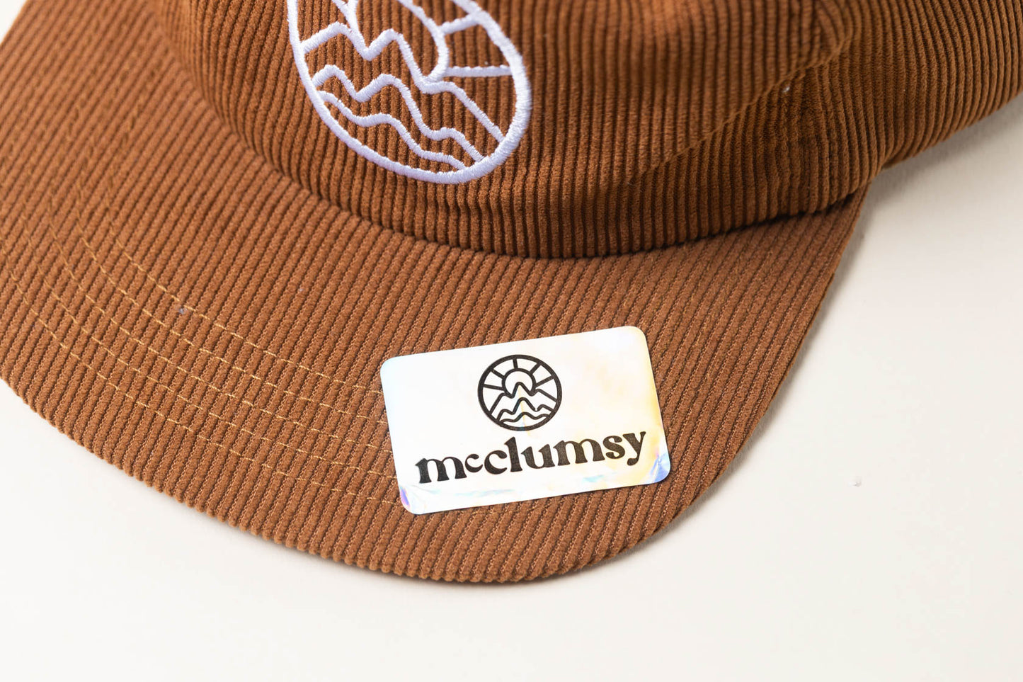 McClumsy Corduroy 5 Panel Hat Milk Chocolate Upper Bill with Sticker