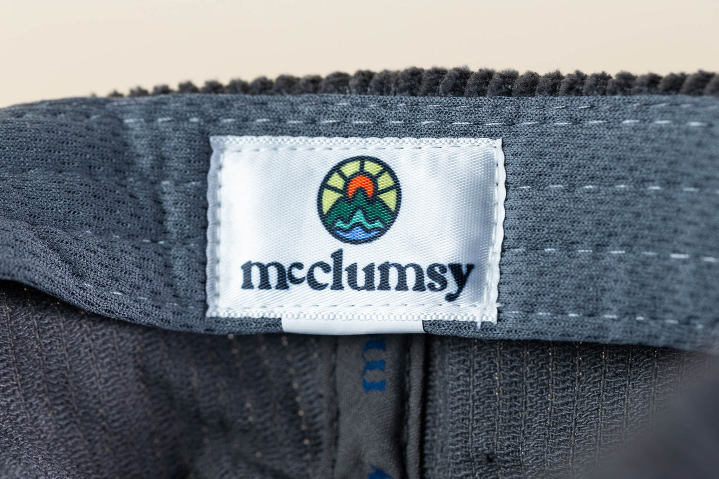 McClumsy Corduroy Camper Hat Blue on Gray Inside Logo Tag