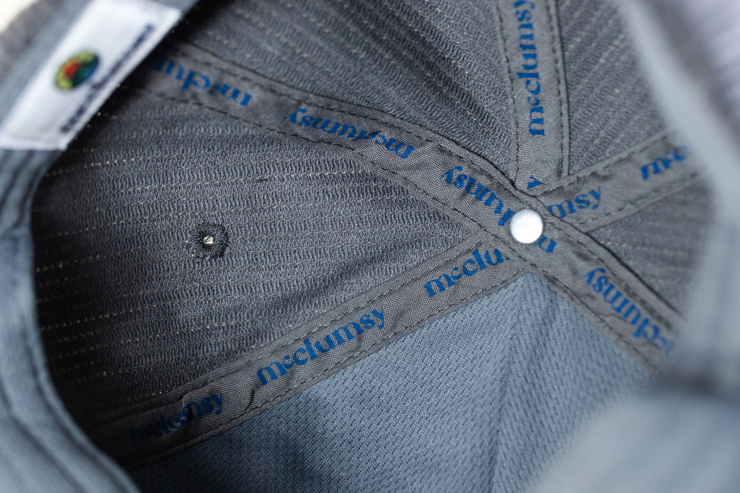 McClumsy Corduroy Camper Hat Blue on Gray Inside Logo Stitch