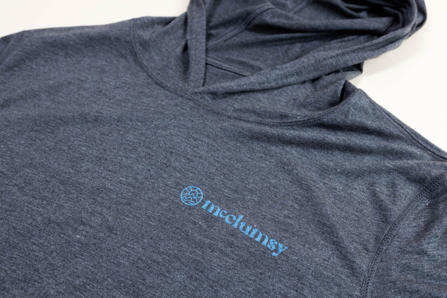 McClumsy McLogo Full Color LW Hoodie Blue Logo on Dark Gray Front Close