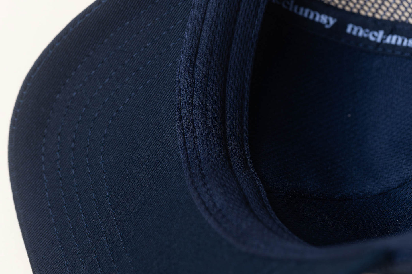 McClumsy McLogo Hat Brown Suede Leather on Blue Under Bill and Sweat Guard