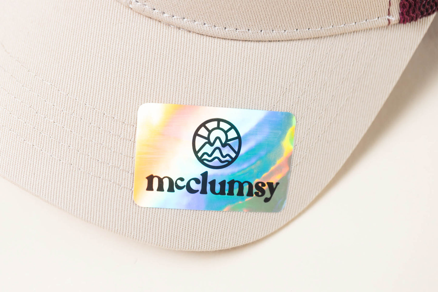 McClumsy McLogo Hat Brown Suede Logo on Cream Red Upper Bill and Sticker