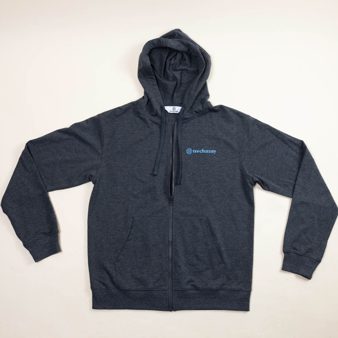 McClumsy McLogo Zip Hoodie Light Blue on Dark Grey-Front