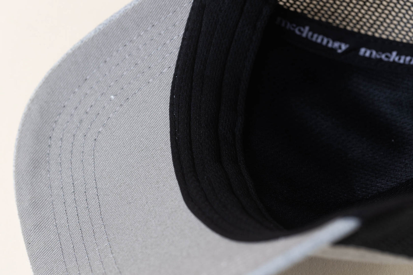 McClumsy Hat Brown Suede logo on gray black Under Bill and Sweat Guard