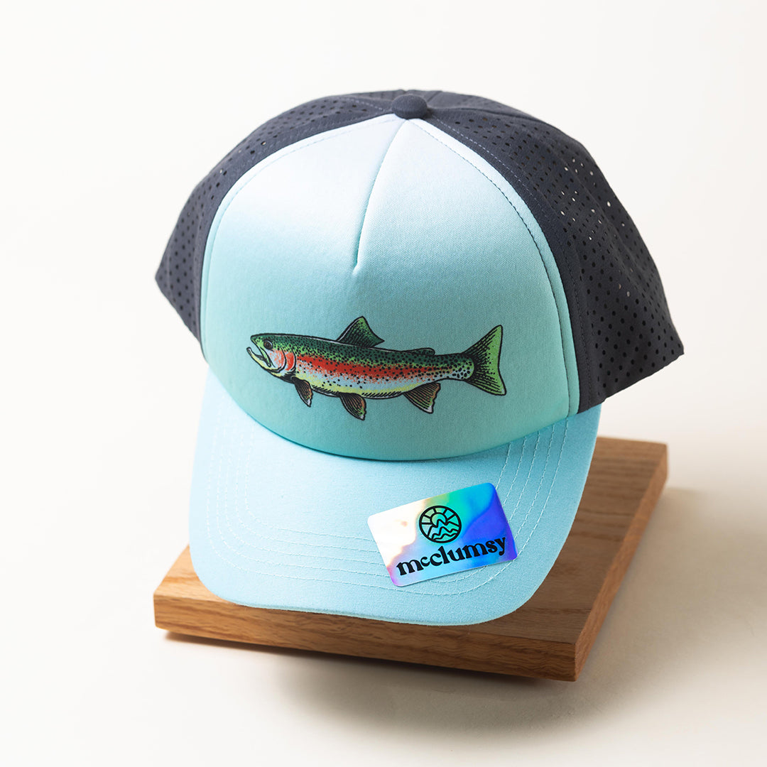 Rainbow Trout Trucker Hat with a Laser Cut Back