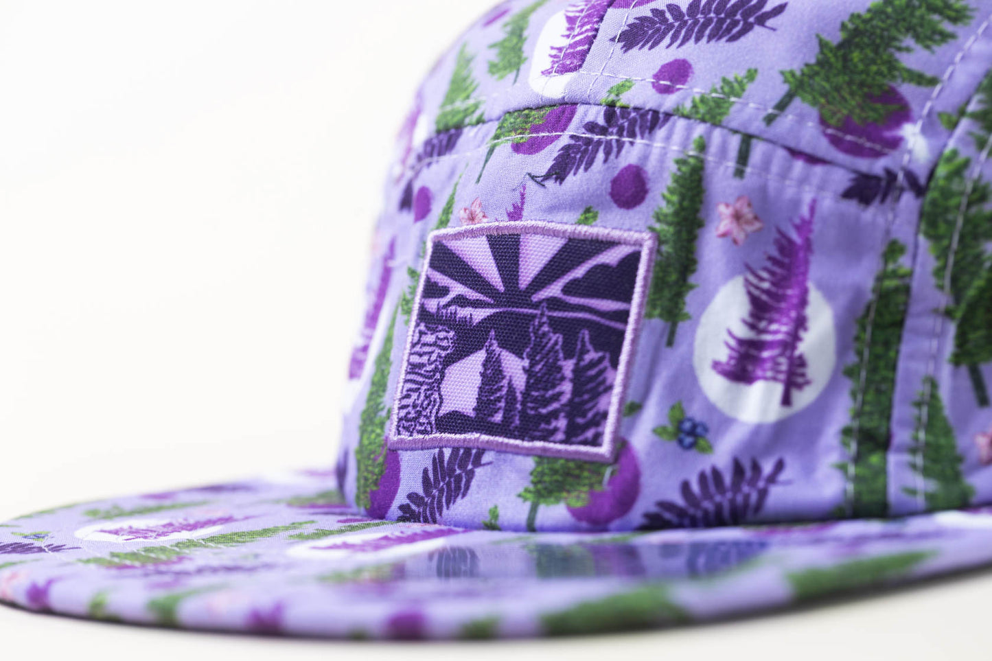 McClumsy Roaring Plains CrushableCamperHat Purple Up Close Front Patch