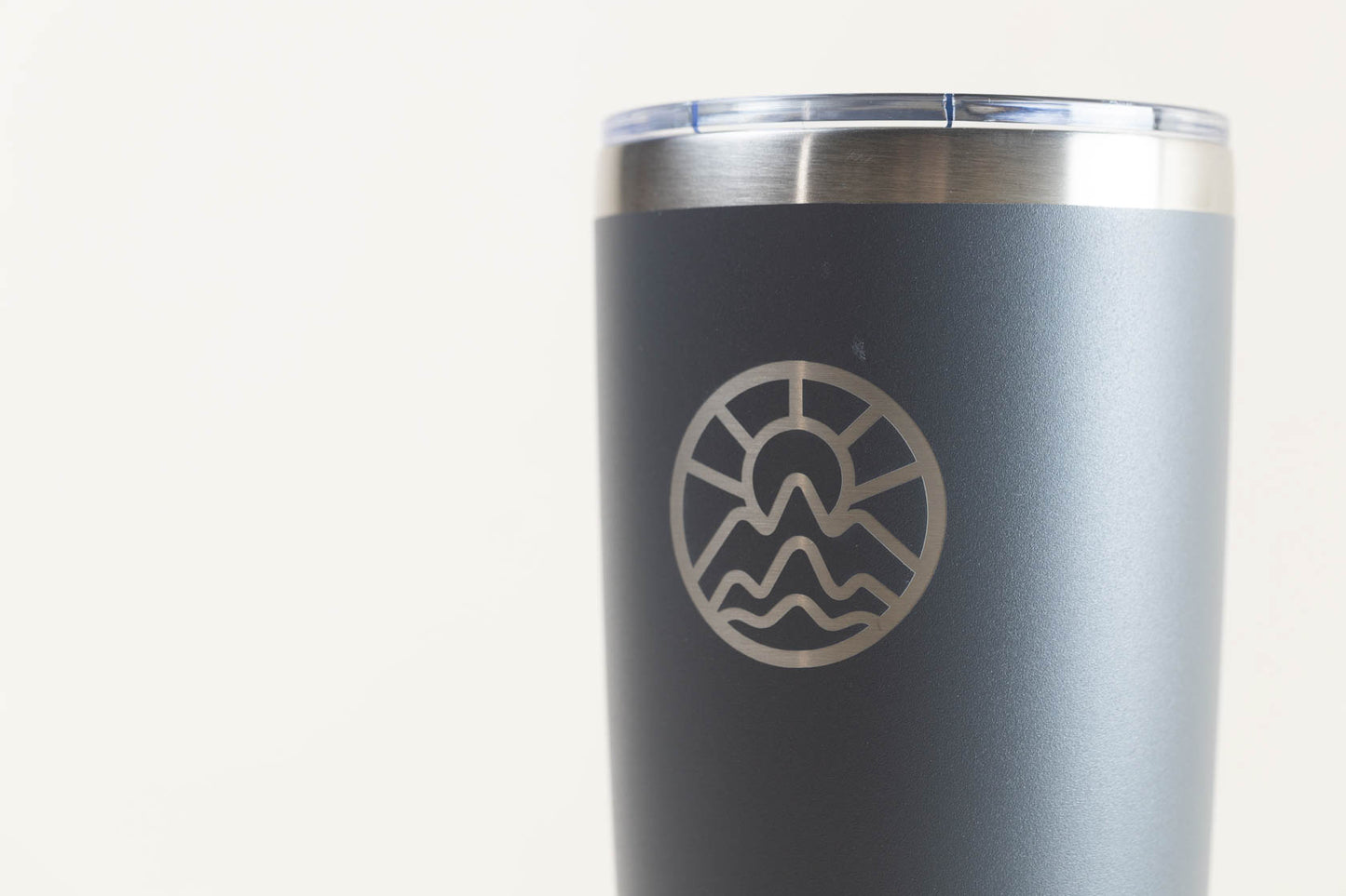 McClumsy Tumbler Mug Grey Logo Close