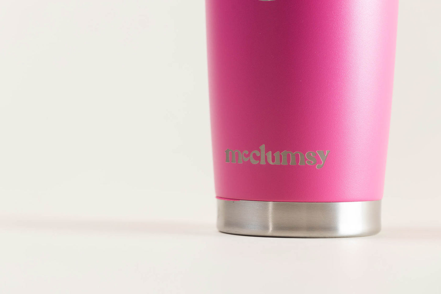 McClumsy Tumbler Mug Pink Lower Logo