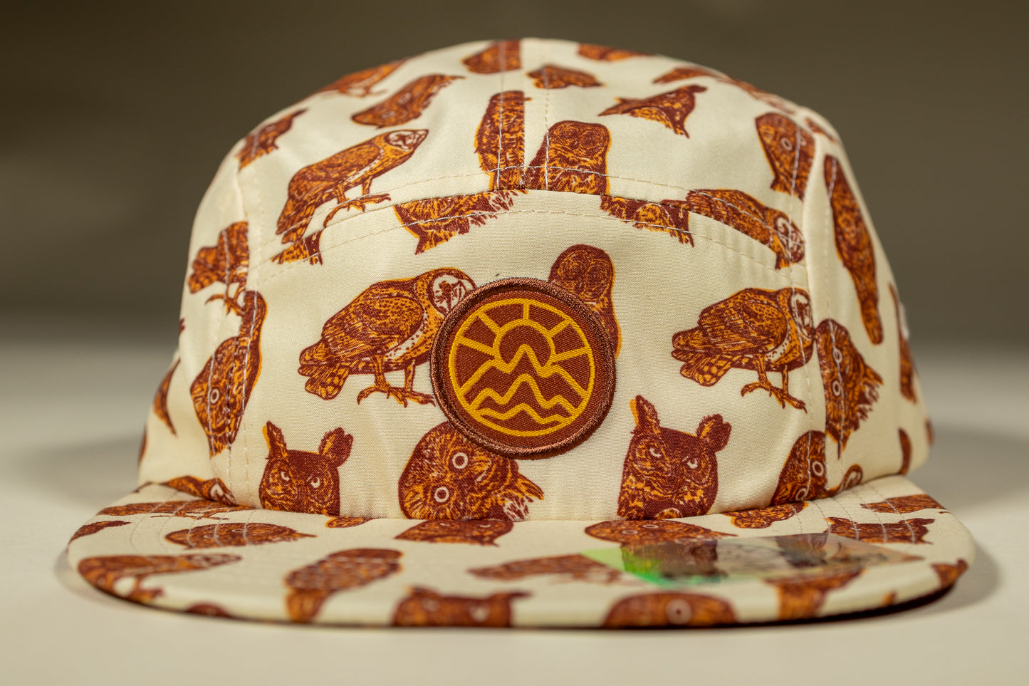 5 Panel Owl Hat - Cream, Brown, & Burnt Orange