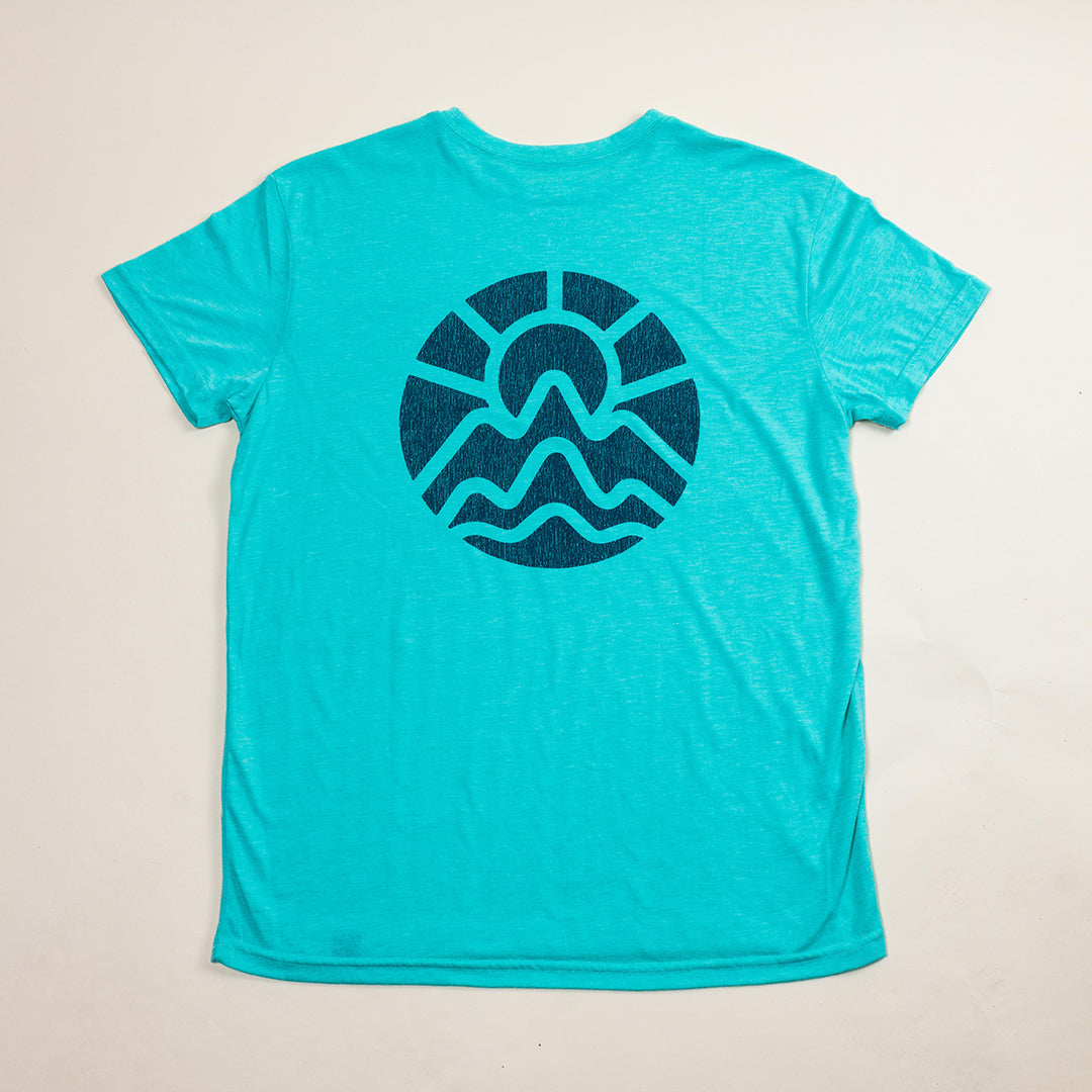 McClumsy Tee Caribbean Blue Triblend Back Full Logo