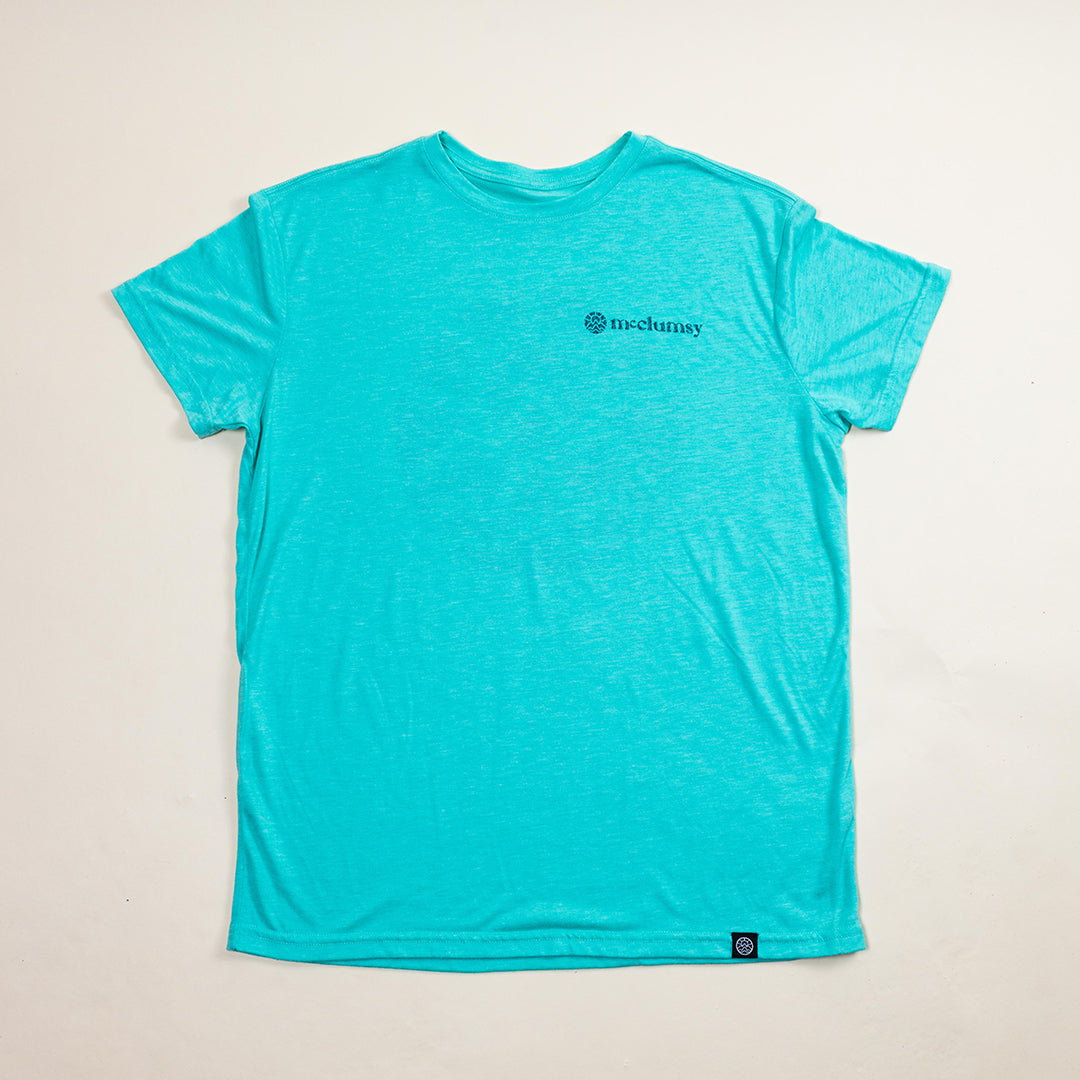 McClumsy Tee Caribbean Blue Triblend Front Full