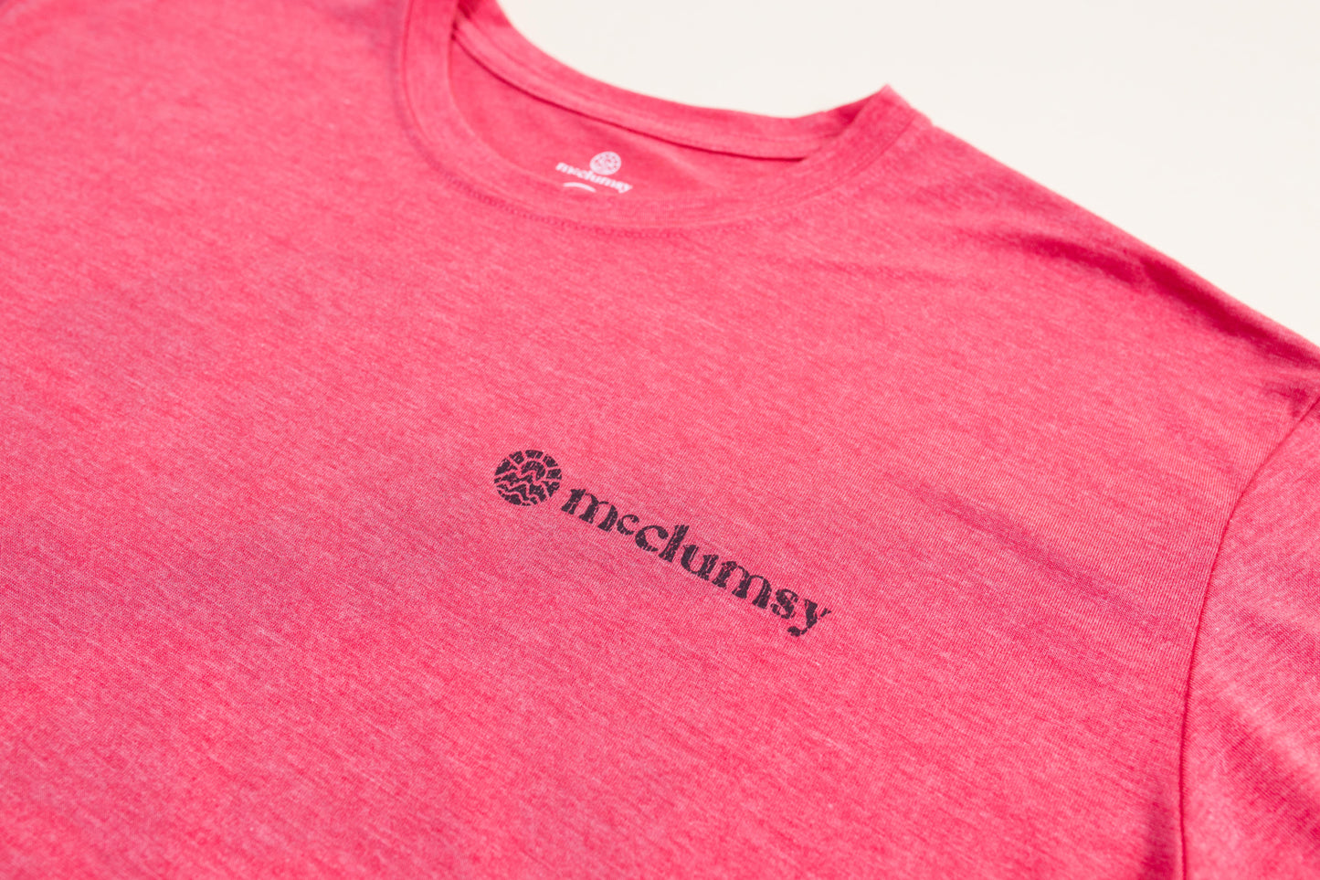 McClumsy Tee Lt Red Triblend Front Logo Close