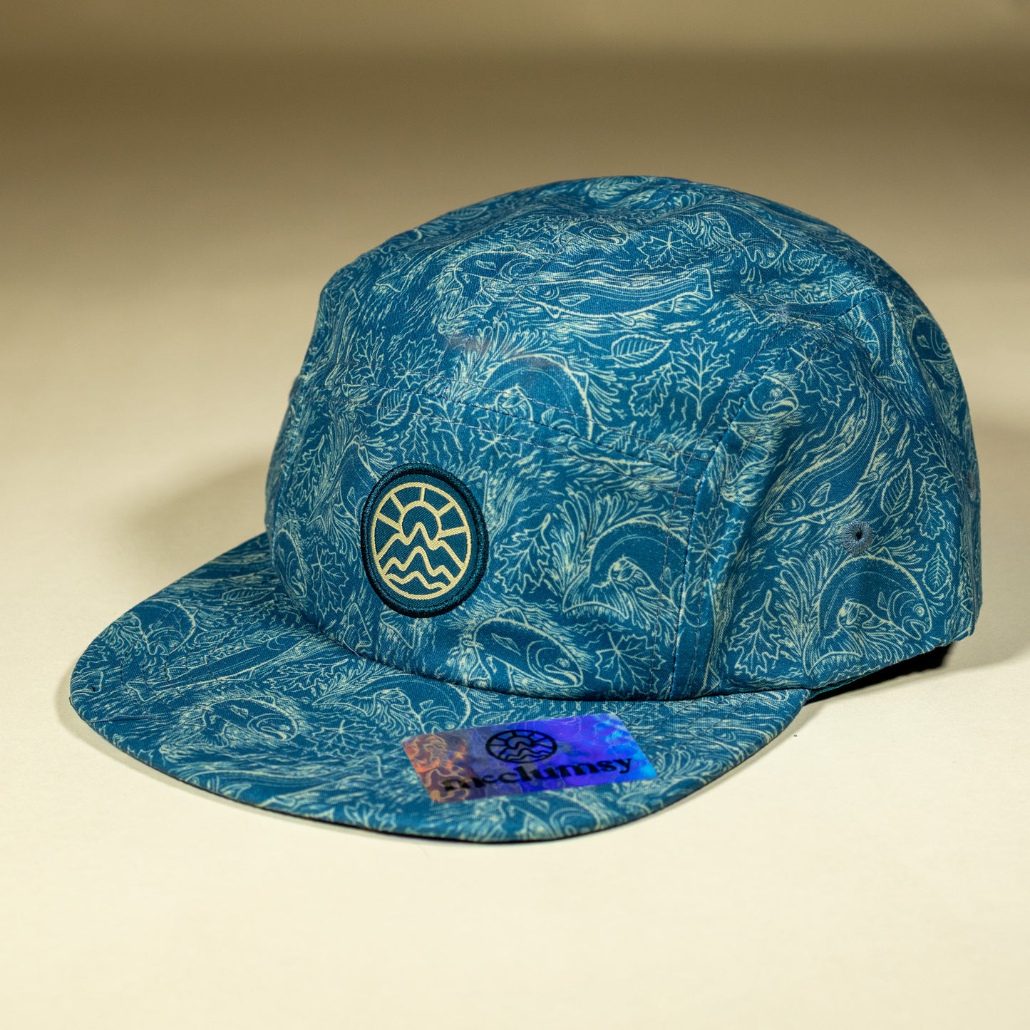 5-Panel Fish Hat - Bold Blue and Cream