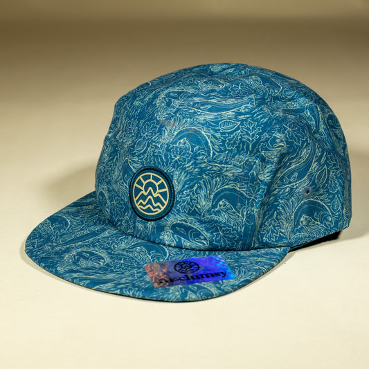 5-Panel Fish Hat - Bold Blue and Cream