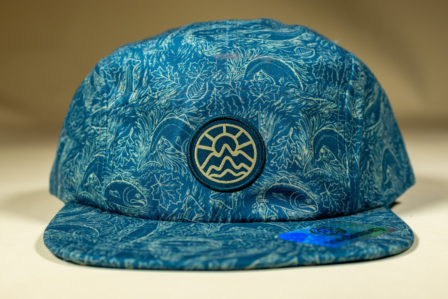 5-Panel Fish Hat - Bold Blue and Cream
