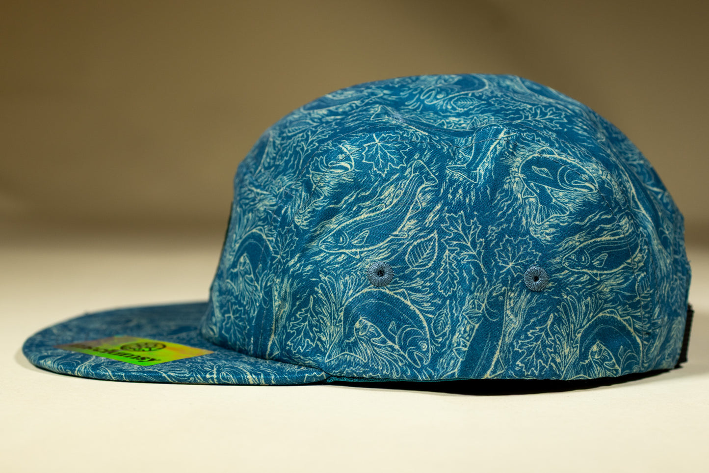 5-Panel Fish Hat - Bold Blue and Cream