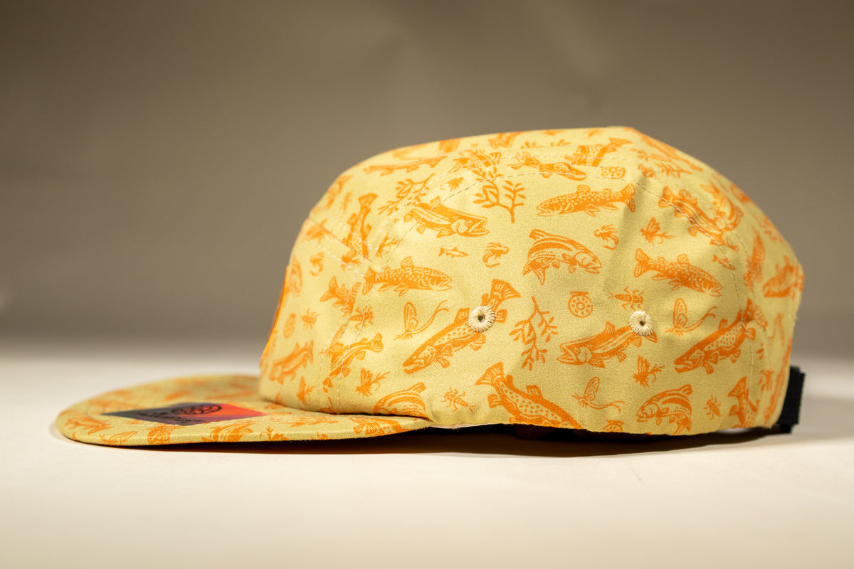5-Panel Fish Hat - Pale Yellow & Orange