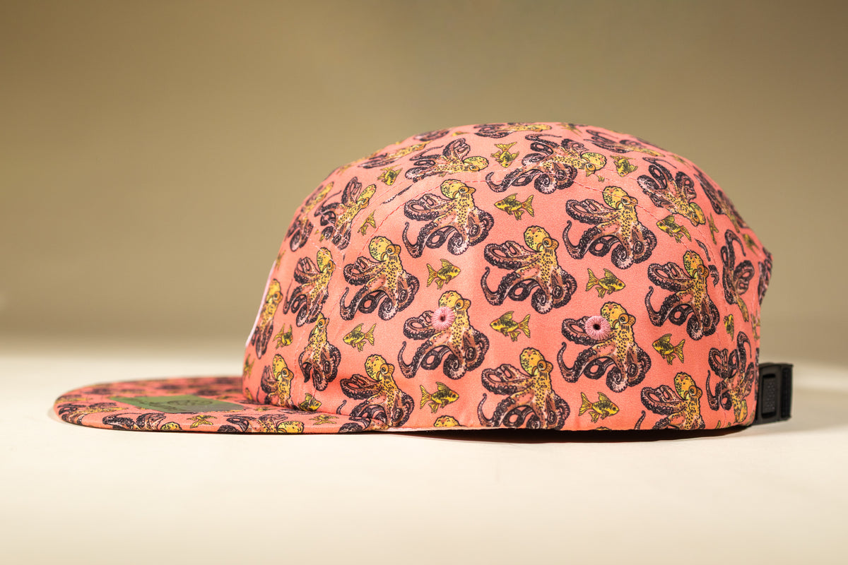 5-Panel Octopus Hat - Salmon & Gold