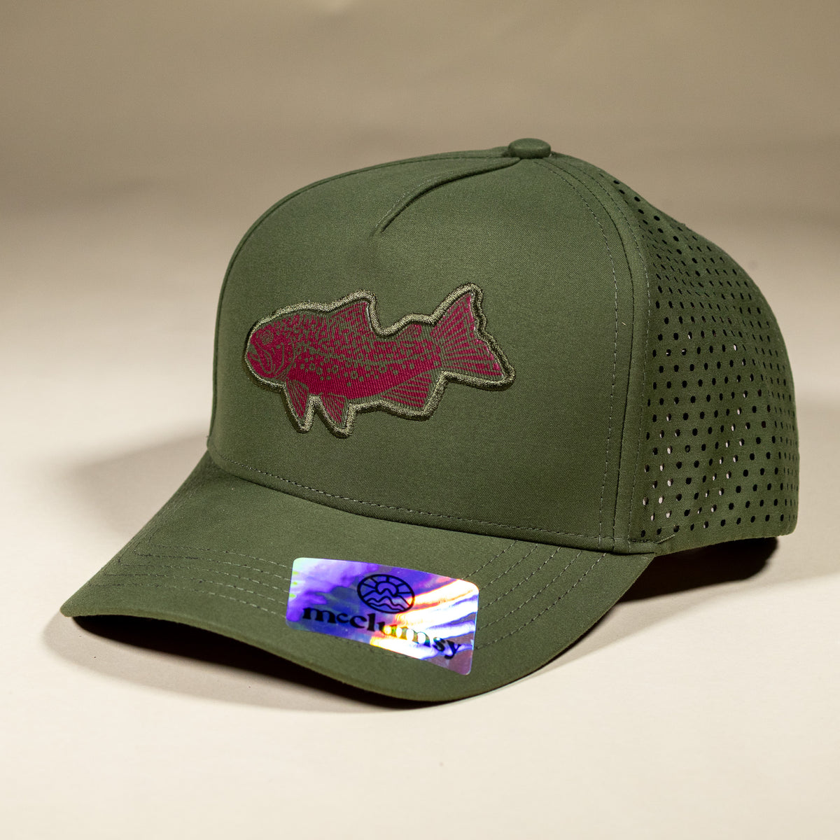 Brook Trout Trucker Woodcut Patch - Spruce Green & Plum