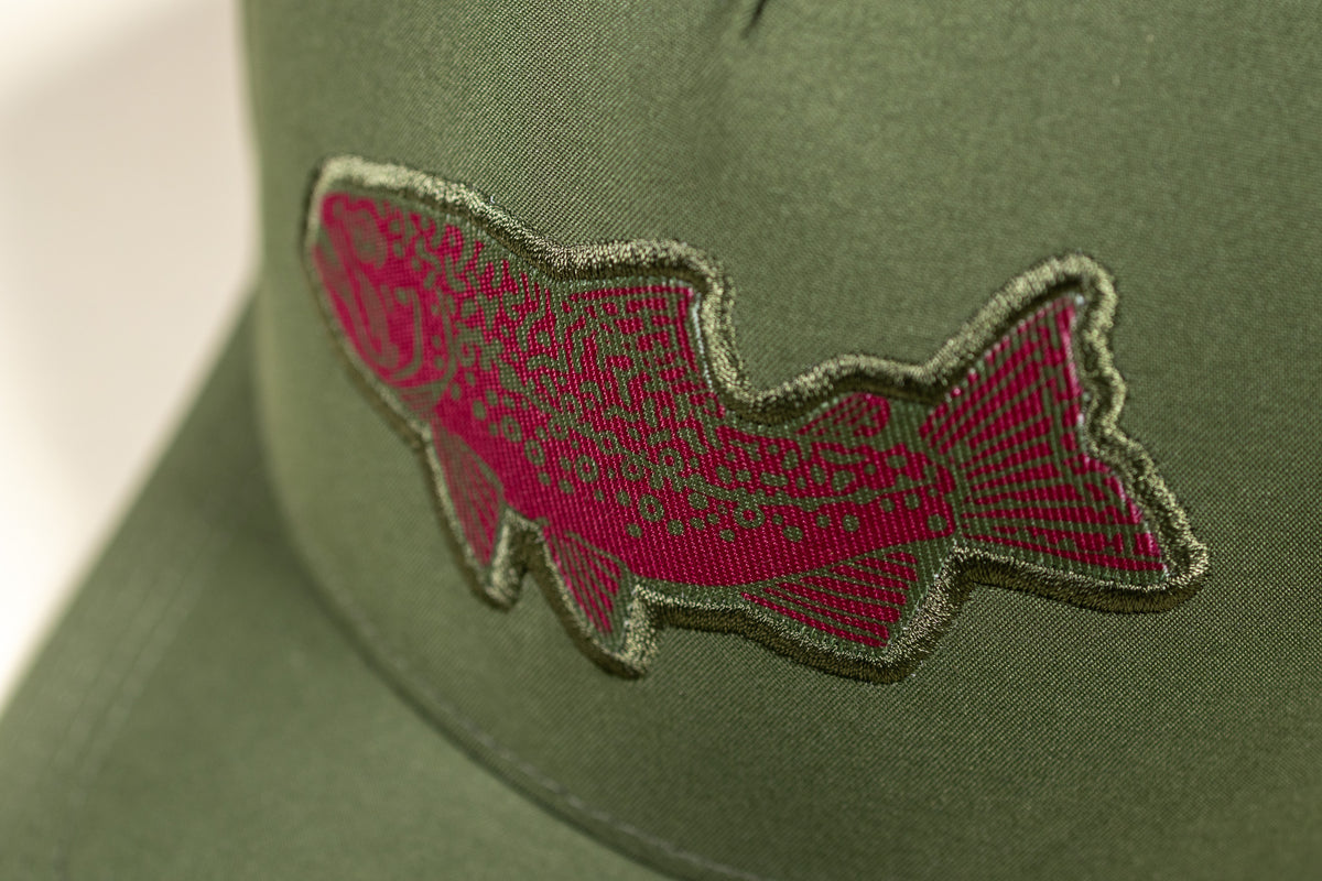 Brook Trout Trucker Woodcut Patch - Spruce Green & Plum