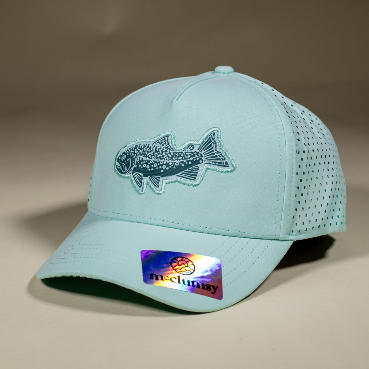 Brook Trout Trucker Woodcut Patch - Mountain Mist & Teal