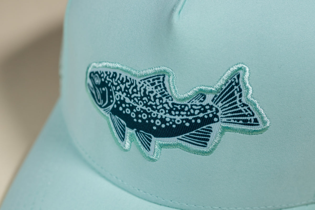 Brook Trout Trucker Woodcut Patch - Mountain Mist & Teal