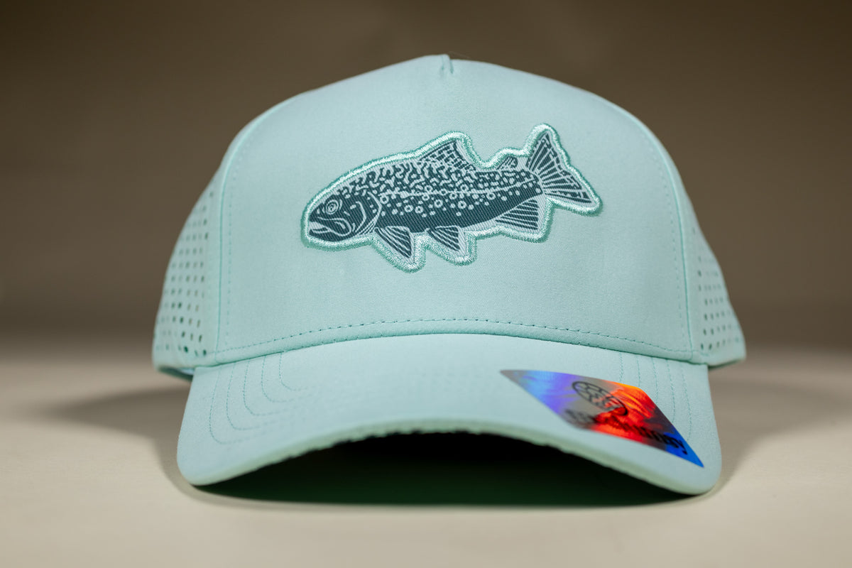 Brook Trout Trucker Woodcut Patch - Mountain Mist & Teal