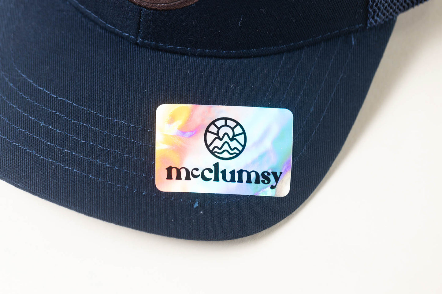 Trucker Hat - 6 Panel Hat with Suede Leather McClumsy Patch - Navy