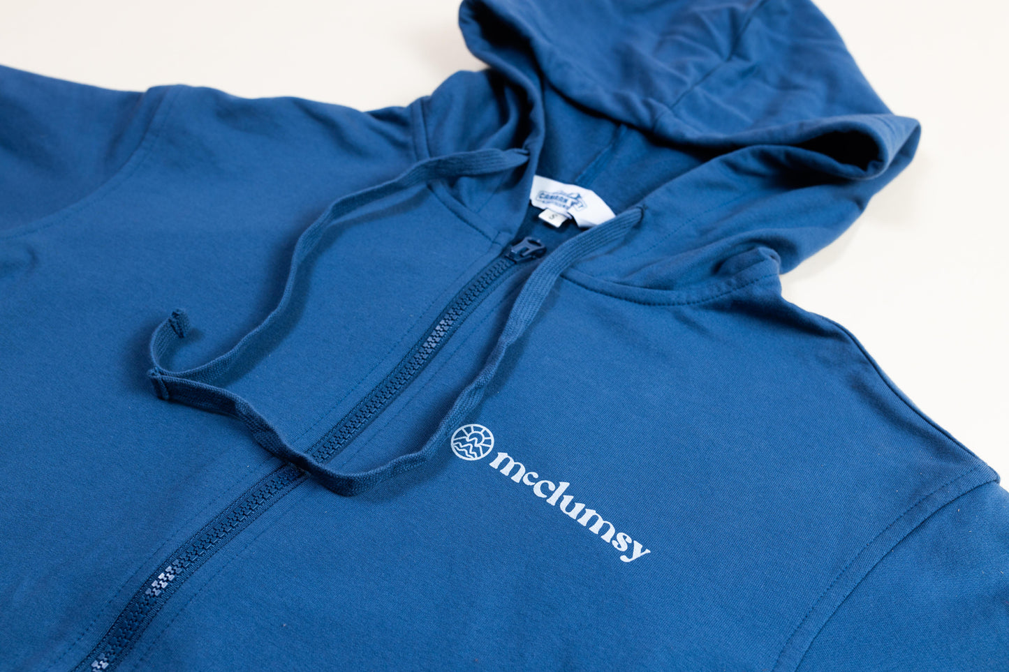 Hoodie - Zip French Terry-  Single Color Logo - Blue