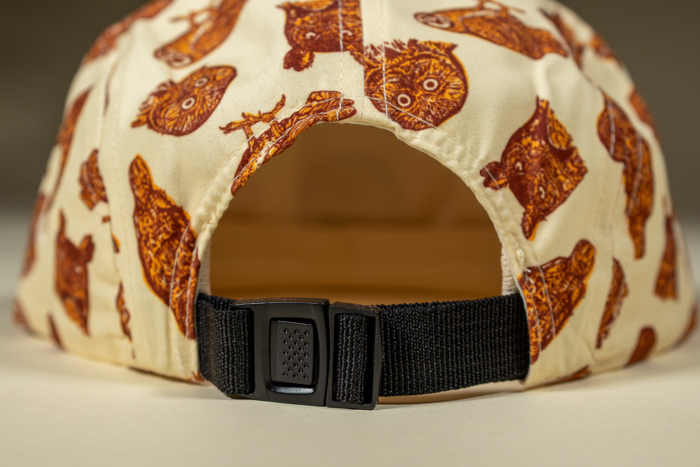 5 Panel Owl Hat - Cream, Brown, & Burnt Orange