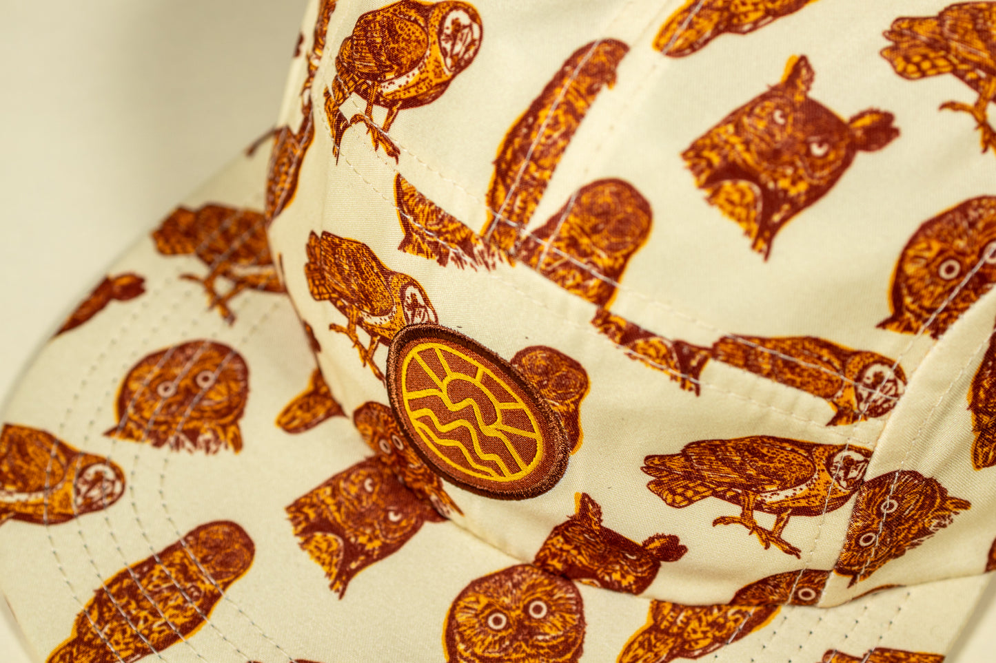 5 Panel Owl Hat - Cream, Brown, & Burnt Orange