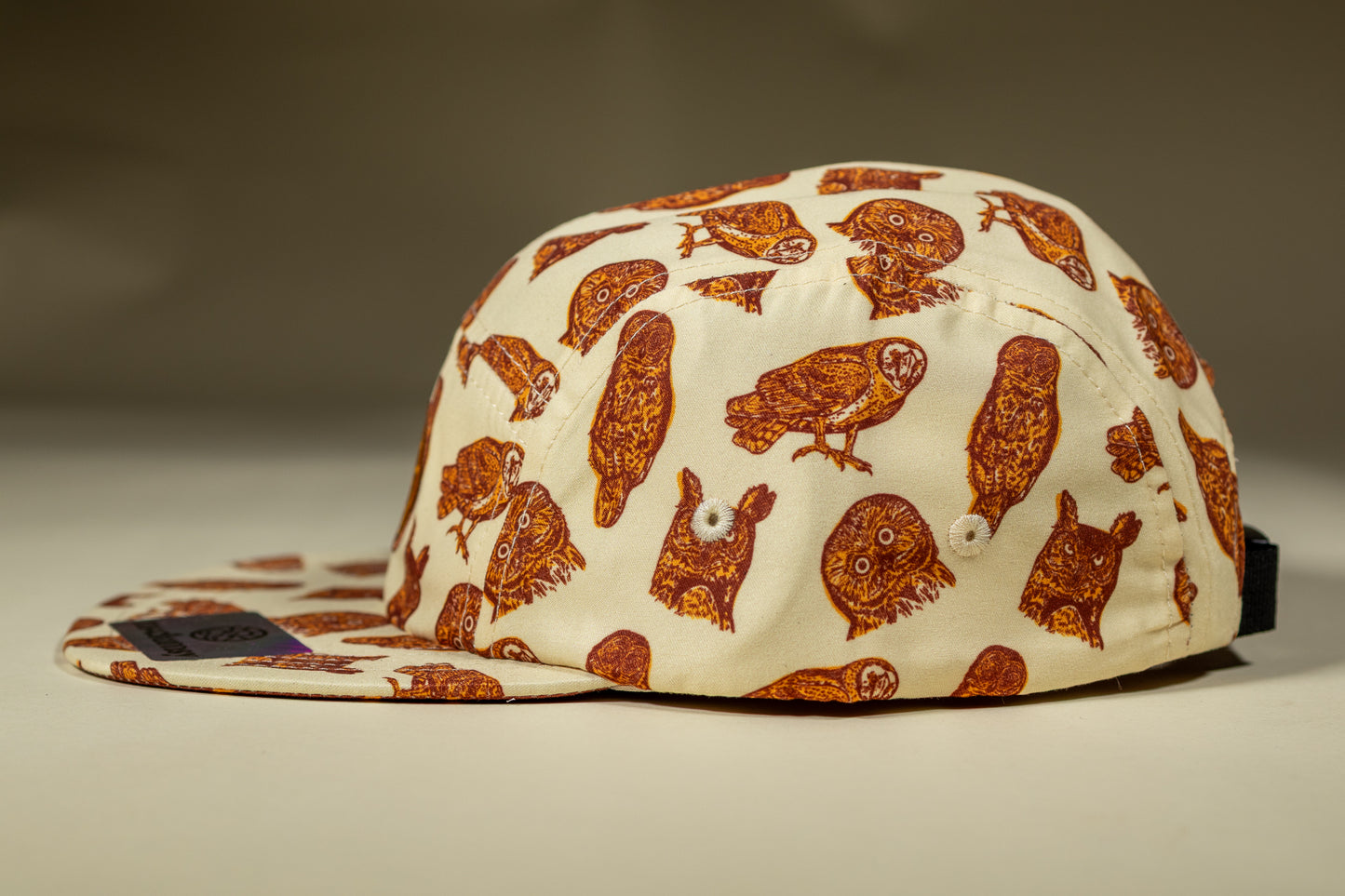 5 Panel Owl Hat - Cream, Brown, & Burnt Orange