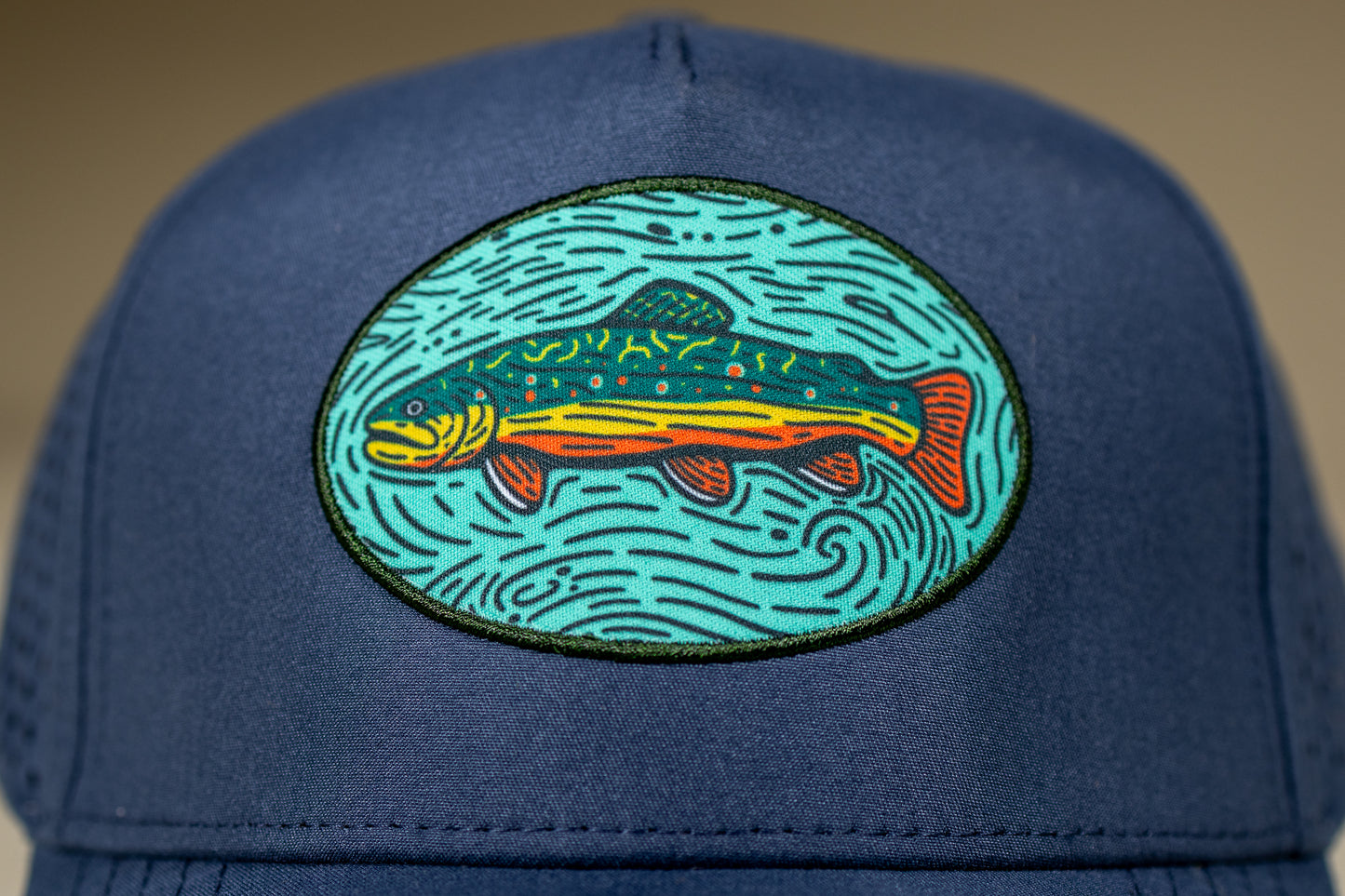 Brook Trout Trucker Woodcut Patch - Slate Blue