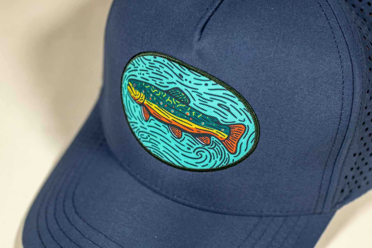 Brook Trout Trucker Woodcut Patch - Slate Blue