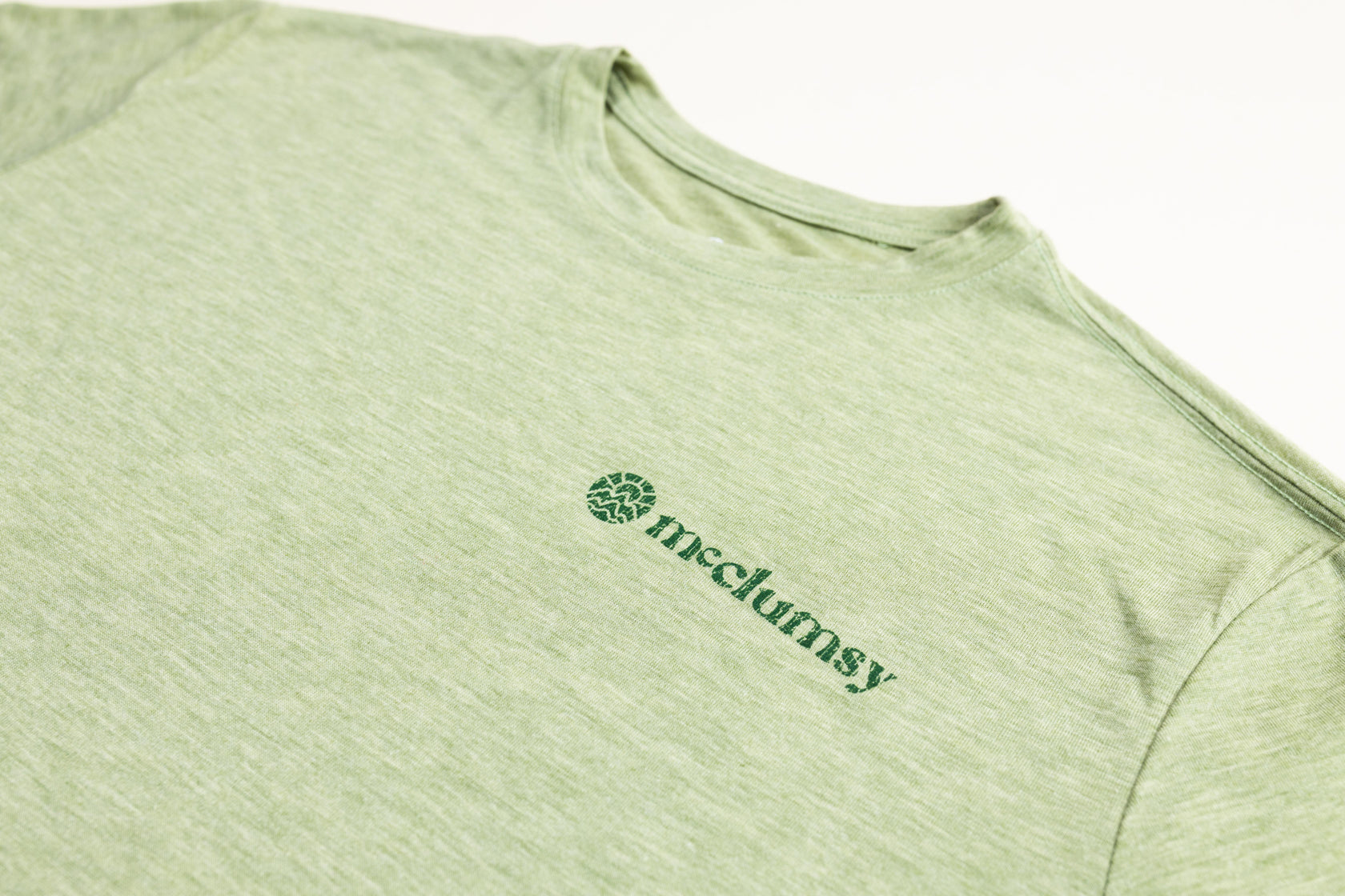 McClumsy Tee Green Triblend Front Closeup